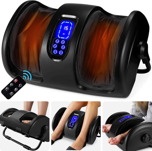 Best Choice Products Shiatsu Foot Massager with Heat for Plantar Fasciitis & Neuropathy, Kneading Foot & Calf Massager with Remote, 360° Adjustable Handle, Rolling & Compression Massage - Satin Black
