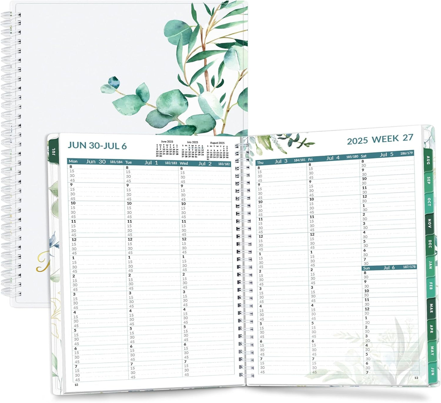 SUNEE 2025-2026 Appointment Book, Quarter-Hourly, Weekly & Monthly - from July 2025 to June 2026, 8.5"x11" Academic Planner, Flexible Cover, Note Pages, Bookmark, Spiral Binding, Leaves