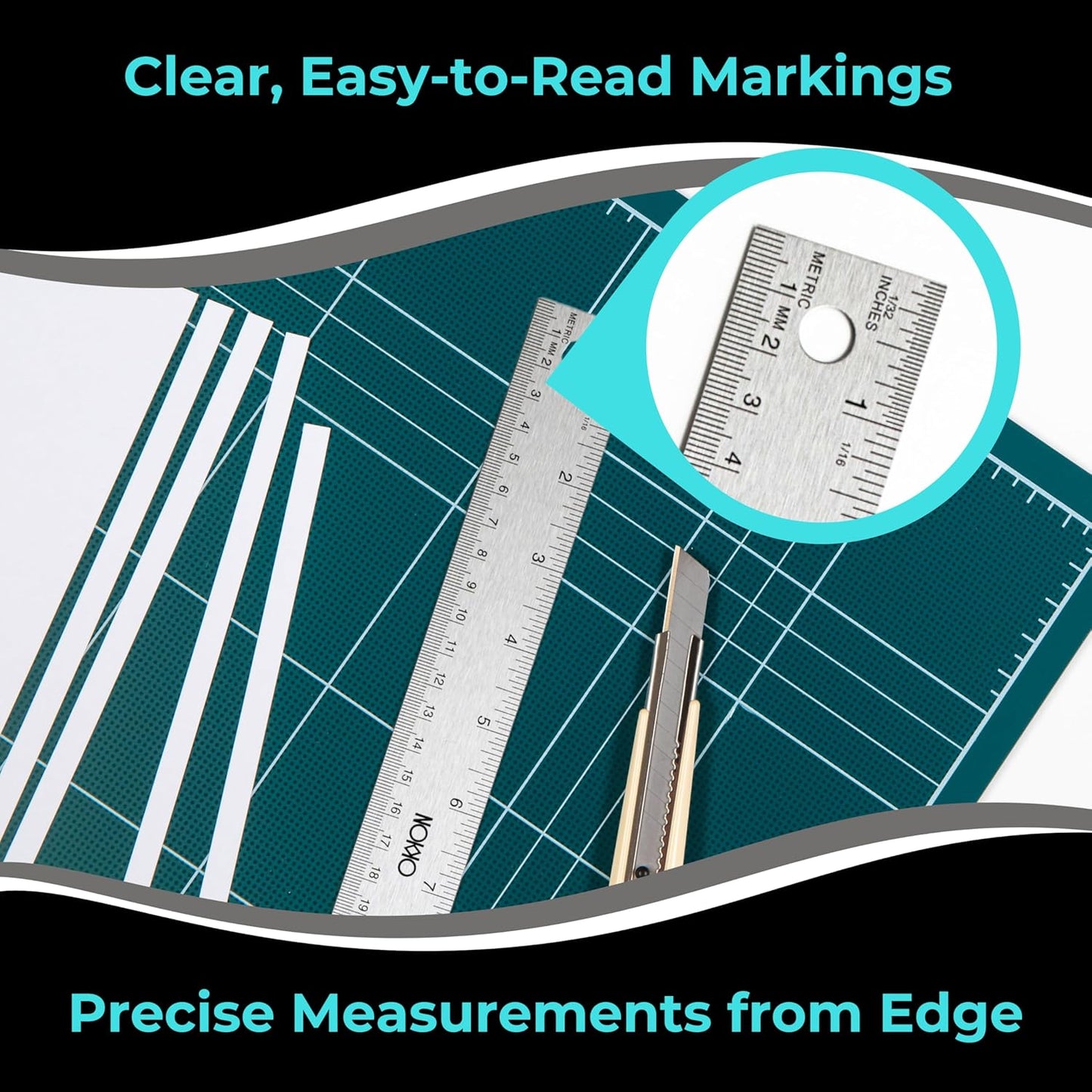 NOKKO 18 Inch Metal Ruler with Cork Backing, Pack of 10 - Flexible Stainless Steel Straight Edge Ruler with Inches and Centimeters, Non-Slip Backing for Precision and Stability