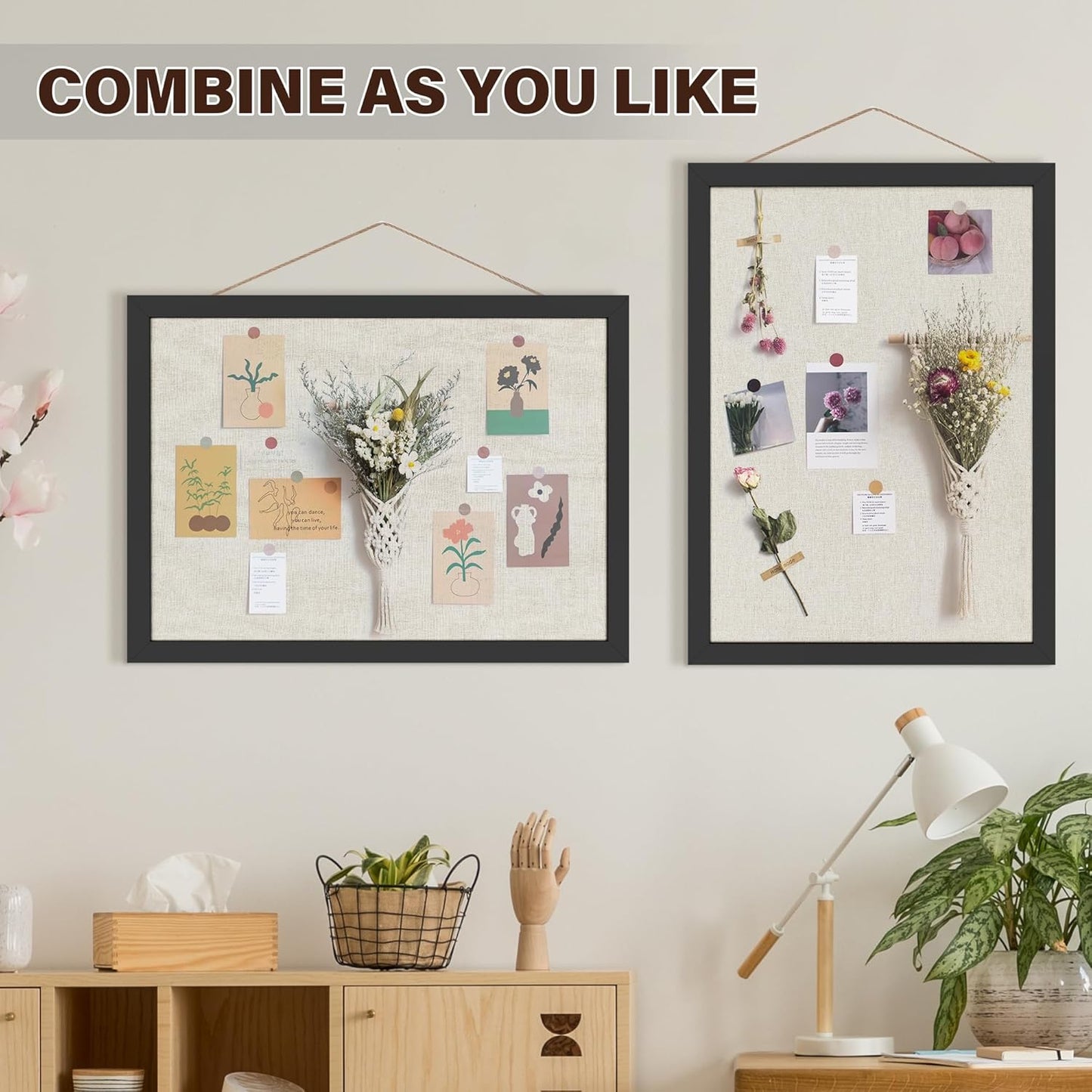 Cork Board Bulletin Board 16.7" x 11", Small Linen Corkboards with Frame for Walls, Cute Picture Display Pin Board Vision Board for Room School Office Bedroom 8 Pushpins Vintage Black - Lumora Desk