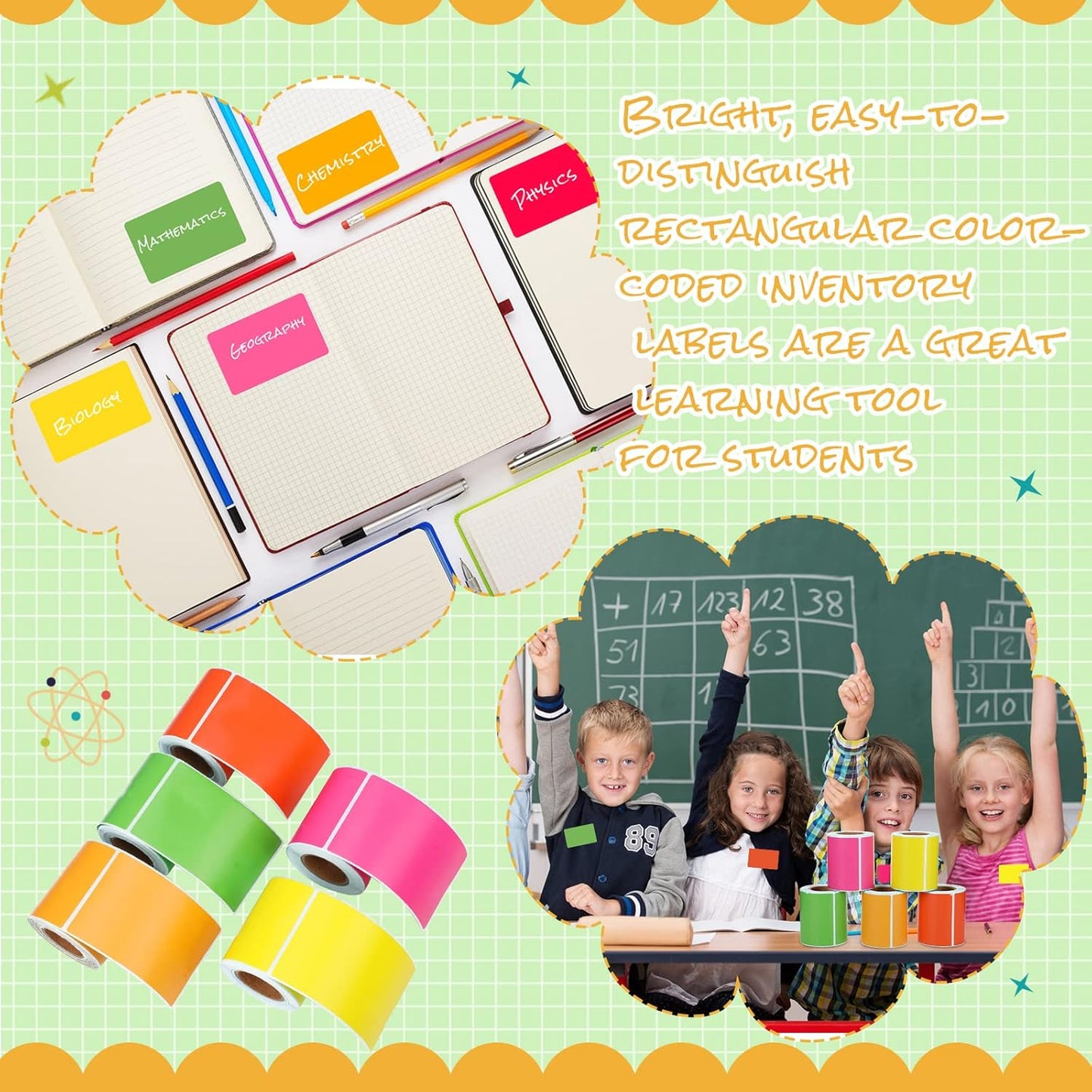 500 Pieces Rectangle Inventory Color Coding Labels 100 Per Roll Fluorescent Name Tag Stickers Thermal Printing Stickers (2 x 3 Inch,Fluorescent Color)