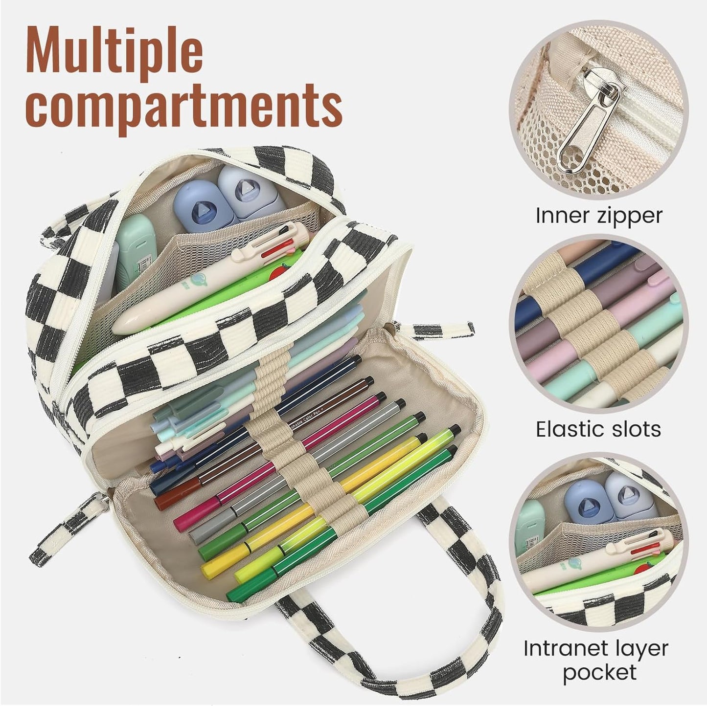 Large Pencil Case Pouch, Extra Big Pencil Bags with Zipper, Cute Corduroy Pencil Pouch with 5 Compartments, Pen Bag Wide Opening, Pencil Pouch Organizer, Pencil Box for Teen Girls Adults