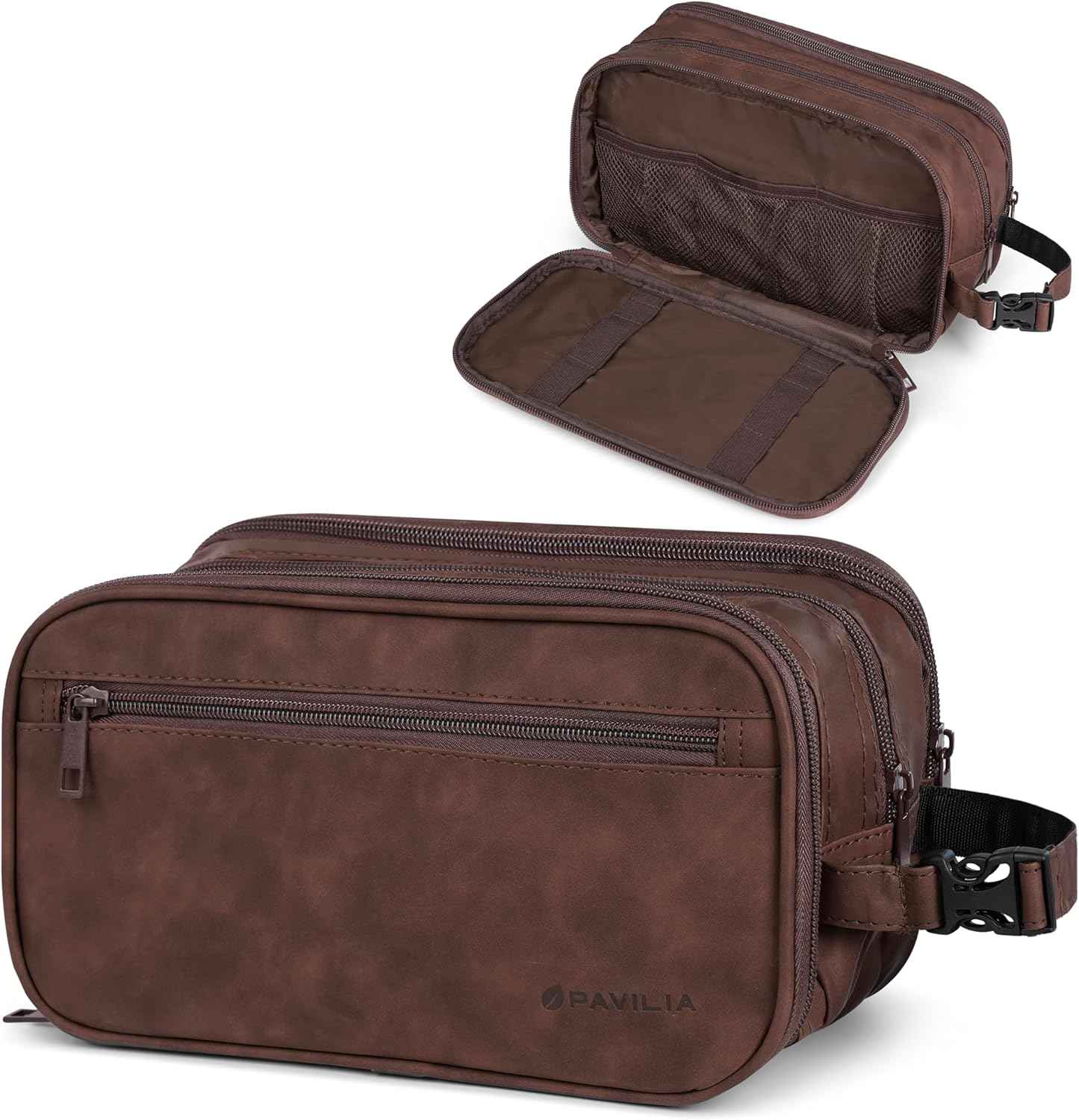 PAVILIA Toiletry Bag for Men, Travel Pouch Essentials Shaving Dopp Kit, Travel Bag Toiletries Organizer Case, Cosmetic Make Up Accessory, Water Resistant