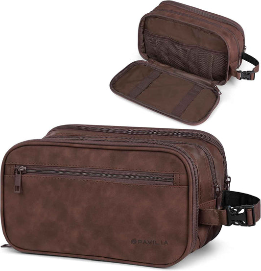 PAVILIA Toiletry Bag for Men, Travel Pouch Essentials Shaving Dopp Kit, Travel Bag Toiletries Organizer Case, Cosmetic Make Up Accessory, Water Resistant