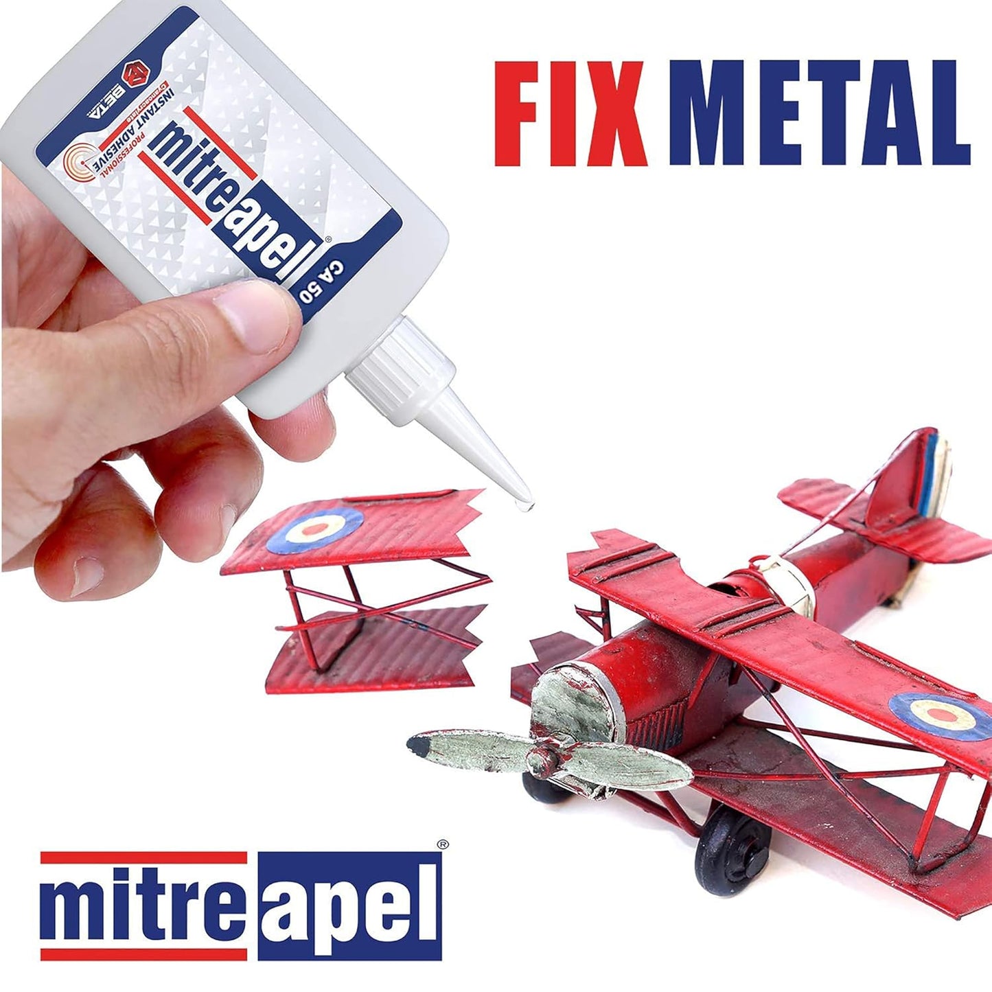 MITREAPEL Ca Glue with Activator (50 x 1.7 oz - 50 x 6.7 fl oz), Cyanoacrylate Super Glue for Plastic, Glass, Leather, Ceramic, Woodworking, DIY, 3D Printing - Instant Bond - 50 Pack