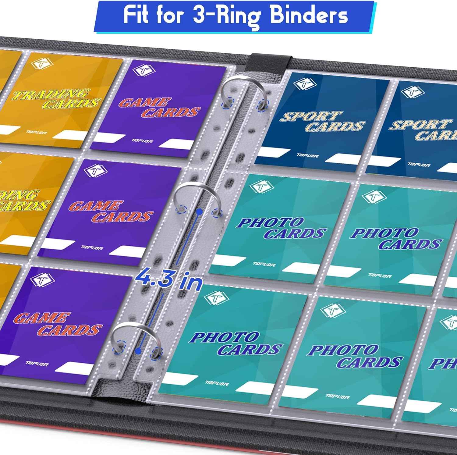 Tioplior Trading Card Sleeve Pages,9 Pockets Double Sided Binder Sheets for 3 Ring Binder,Hold 1800 Cards Fit for MTG,TCG,Baseball,Sports Standard Cards (100)