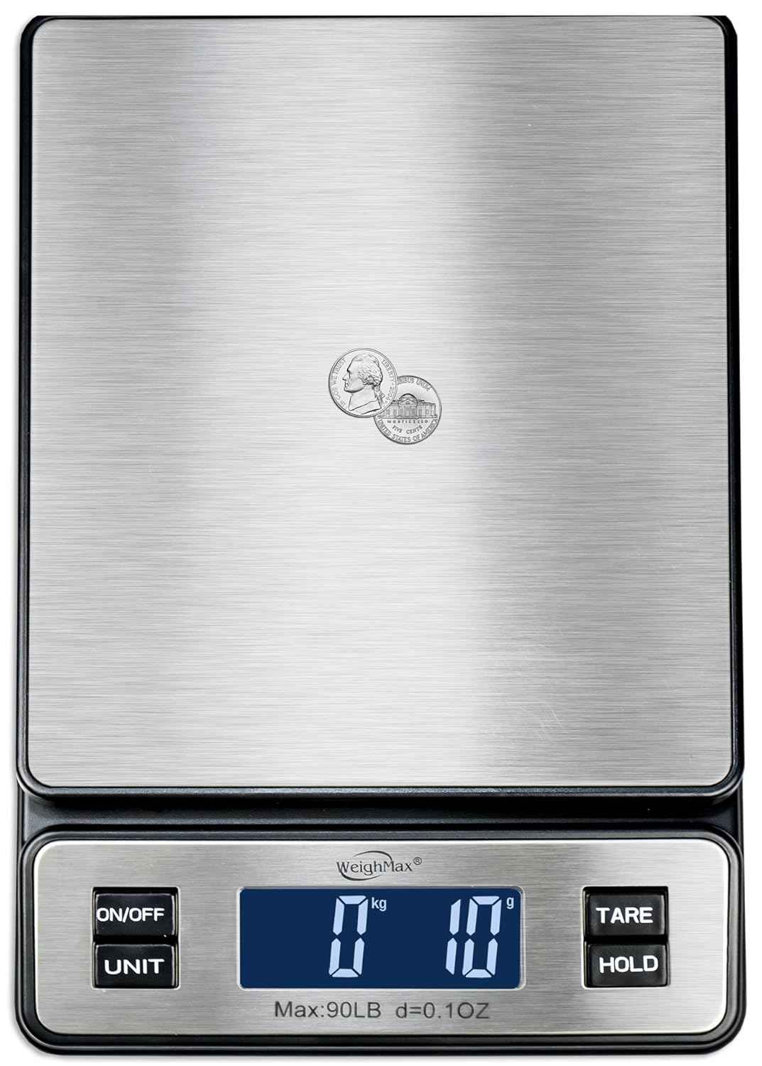 Weighmax W-2809 90 LB X 0.1 OZ Durable Stainless Steel Digital Postal Scale, Shipping Scale With AC adapter, 1 Pack