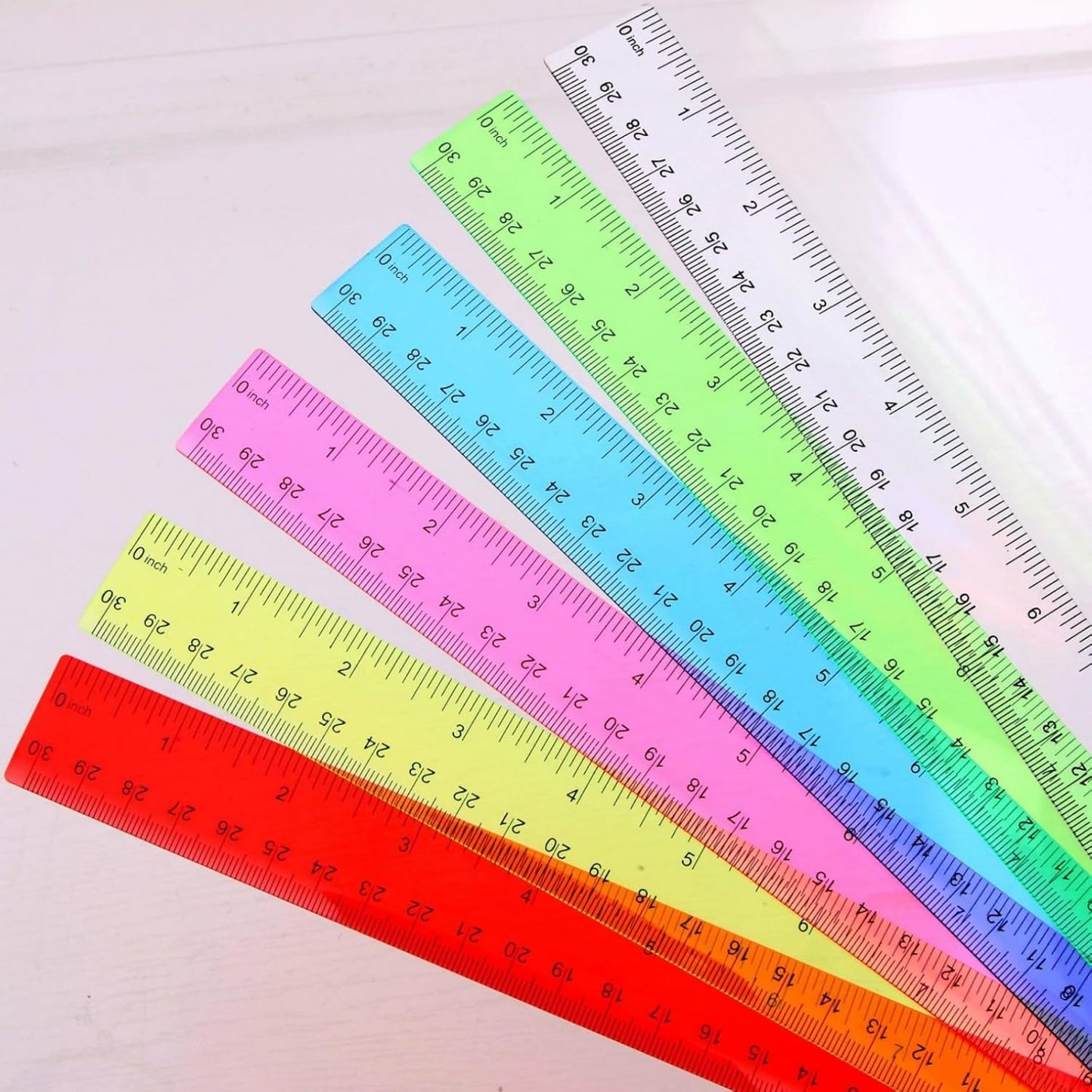 Zonon 6 Pcs 12 Inch Ruler Bulk Plastic Flexible Straight Metric Rulers with Centimeters and Inches Drafting Measuring Tool for Classroom School Students Education(Colorful)