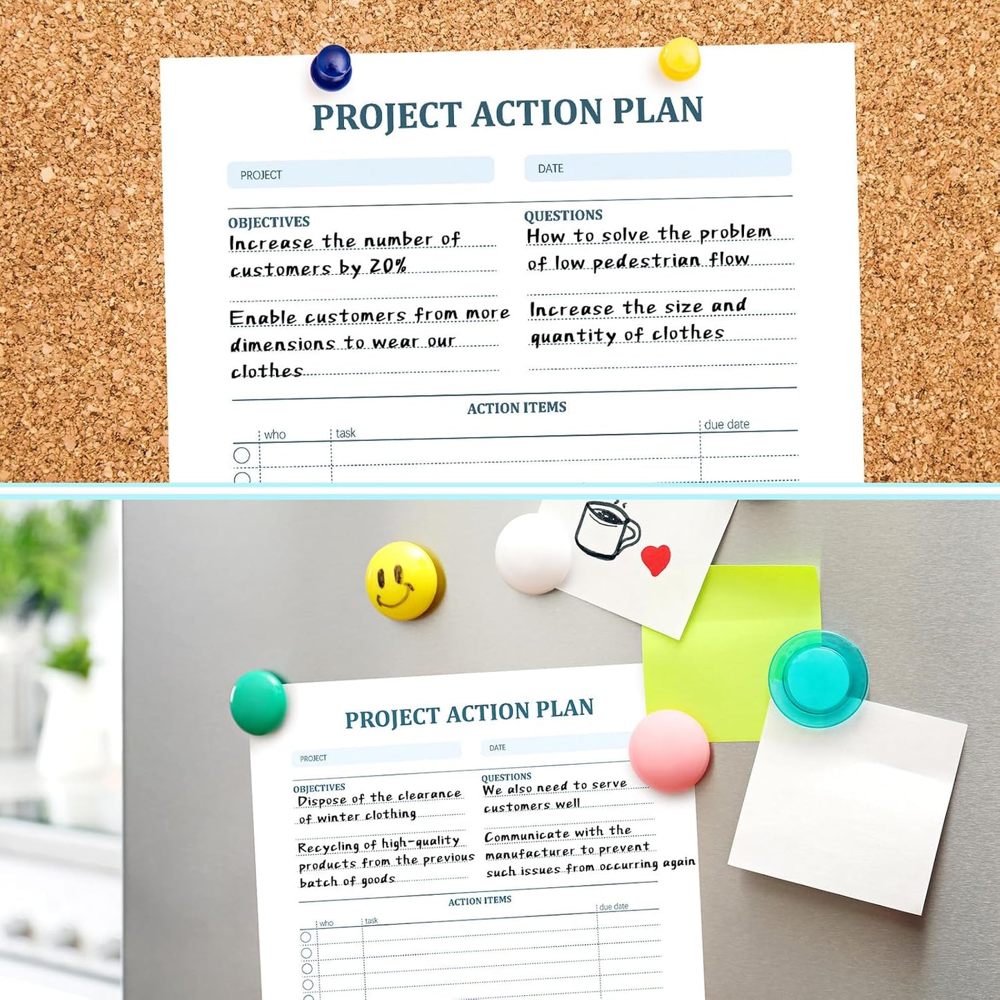 Maitys 200 Sheets 4 Pads Project Action Planner Notepad Project Management with Checklist Planning Pad 7 x 10 Inches Action Items Task Notepad Business Planner for Productivity, 50 Sheets/Pad