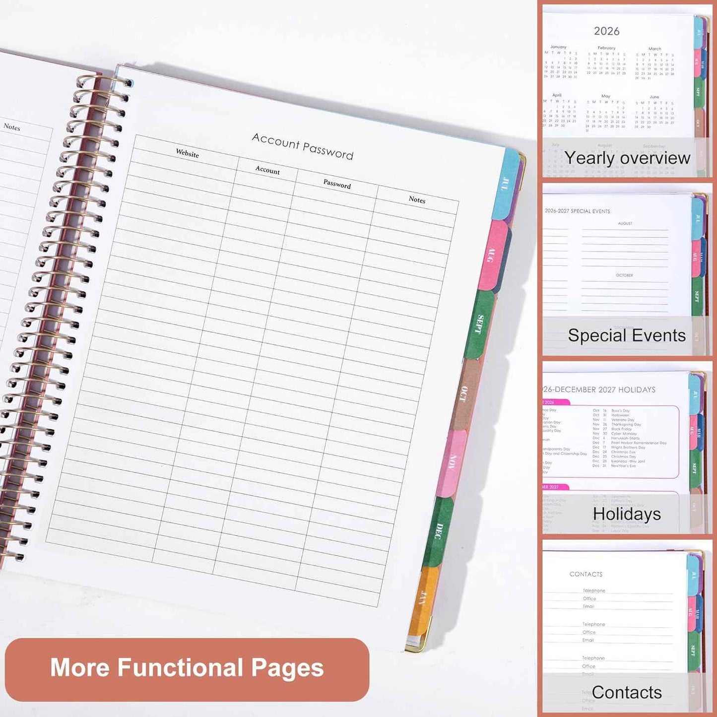 Planner 2026-2027, Leather Two-Tone Planner, 18 Month Weekly and Monthly Planner Calendar with Tabs, Jul 2026–Dec 2027, Large 8.5" x 11" A4 Hardcover Spiral Agenda Planner for Home, School and Work （Pink）