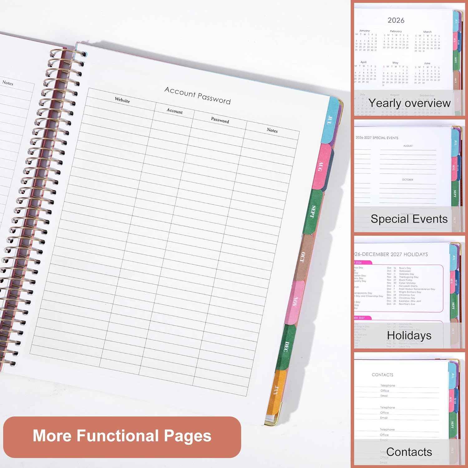Planner 2026-2027, Leather Two-Tone Planner, 18 Month Weekly and Monthly Planner Calendar with Tabs, Jul 2026–Dec 2027, Large 8.5" x 11" A4 Hardcover Spiral Agenda Planner for Home, School and Work （Pink）
