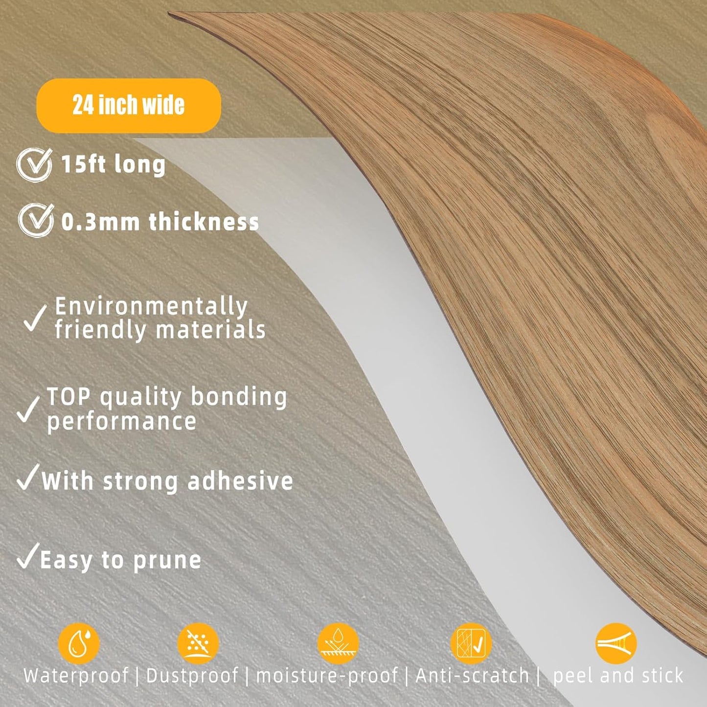 GSCIT Club Natural Walnut Wallpaper, 24 inch X 15ft Self Adhesive Wood Grain Repair Tape Patch for Tables, Chairs, Baseboards, Doors, Windows, Floors, Handicraft DIY.