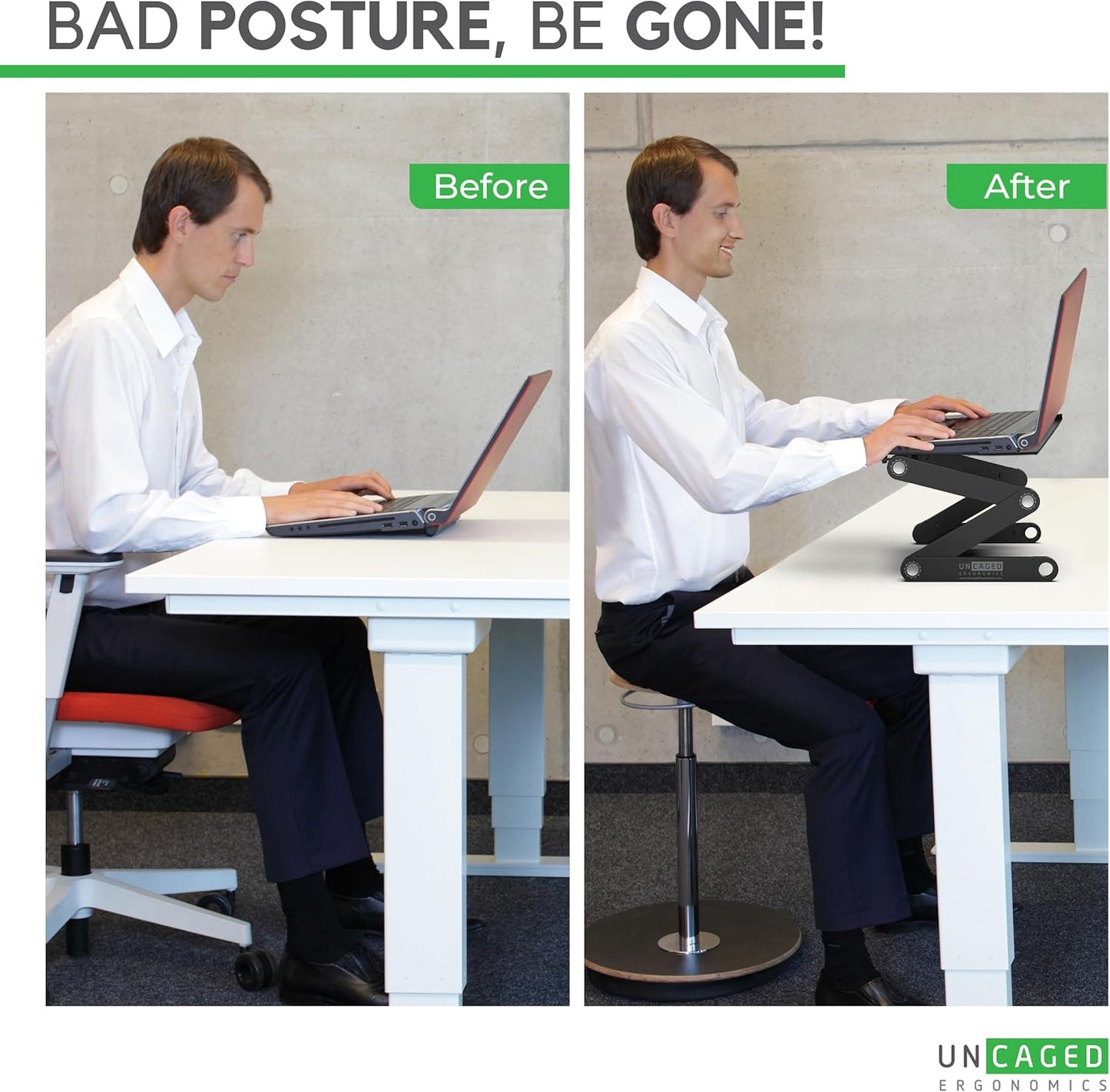 WorkEZ Adjustable Laptop Stand for Desk, Portable Laptop Stand Adjustable Height, Foldable Cooling Computer Holder Riser for Desk, Black