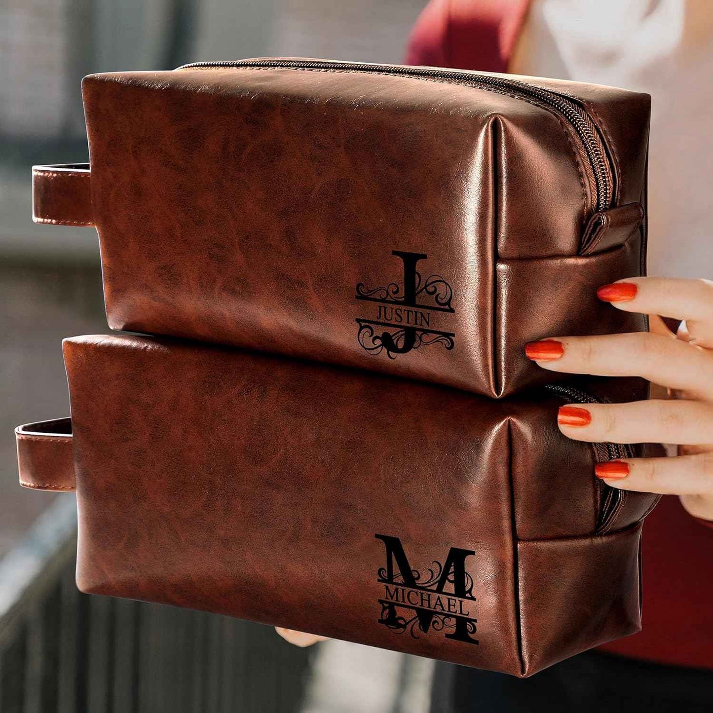 Mitchell Anniversary Birthday Christmas Valentines Fathers Day Ideas Gifts for Husband Dad Grandpa Brother Son from Wife Daughter, Leather Travel Toiletry Bag Gifts for Men