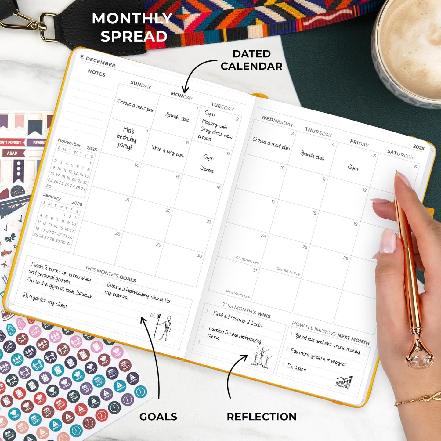 Clever Fox Dated Planner Premium 2025 – Weekly Agenda for Planning & Time Management –Notebook with Habit Tracker & To-do List (Amber Yellow)