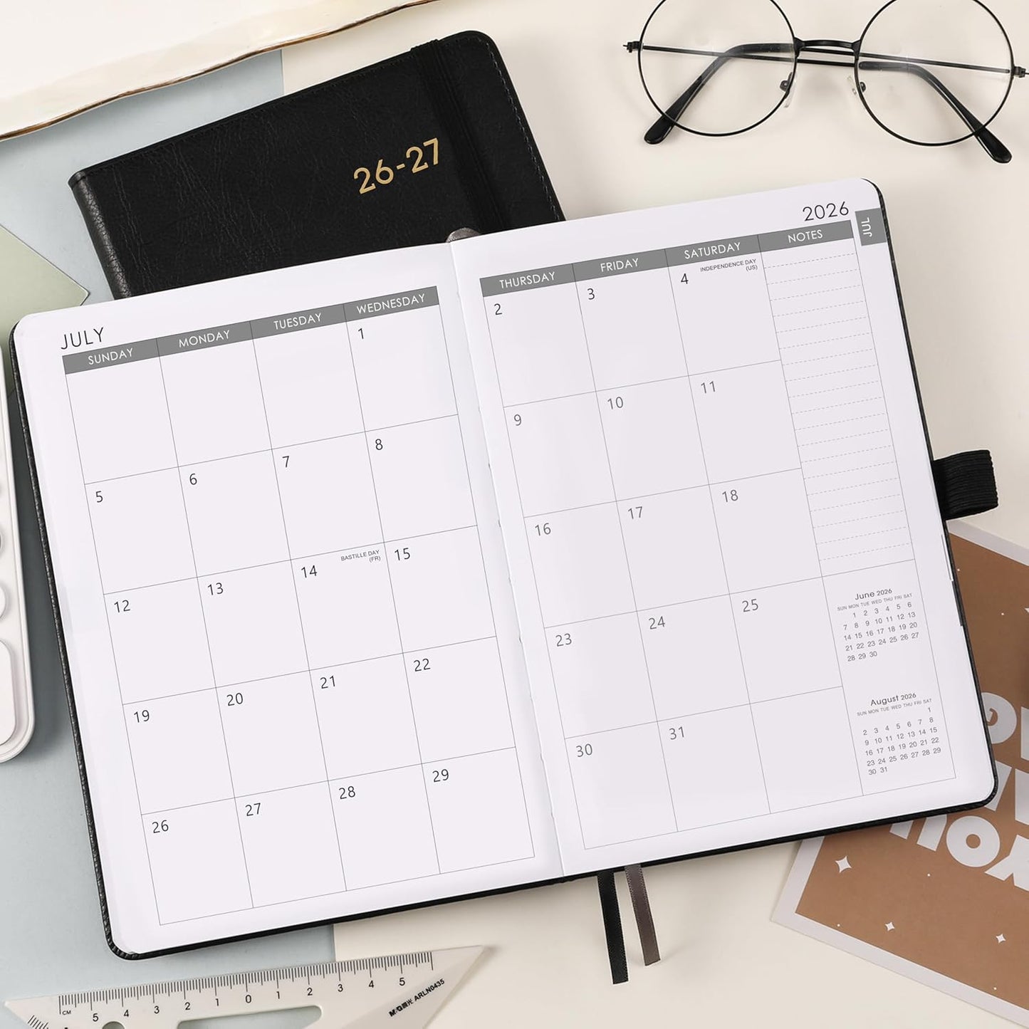 2026-2027 Planner - Academic Planner 2026-2027 Weekly Monthly Planner, July 2026 - June 2027, 5.7'' x 8.4'', Thick Paper, Leather Cover, Pen Holder, Back Pocket, Perfect Daily Organizer - Black
