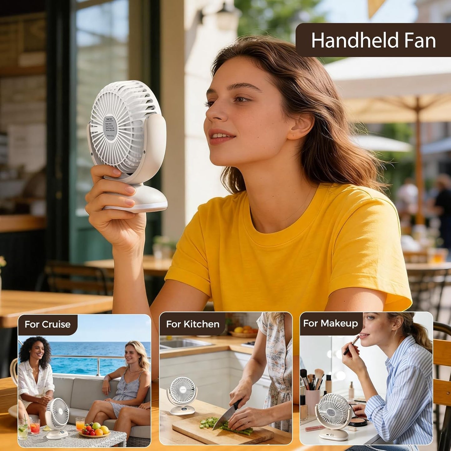 TriPole Desk Fan Small Quiet Rechargeable Portable Fan for Travel with Smart Display & LED Light, 31H Runtime, 4 Speeds Mini Battery Operated Fans for Bedroom Sleeping Office Outdoor Camping Cruise