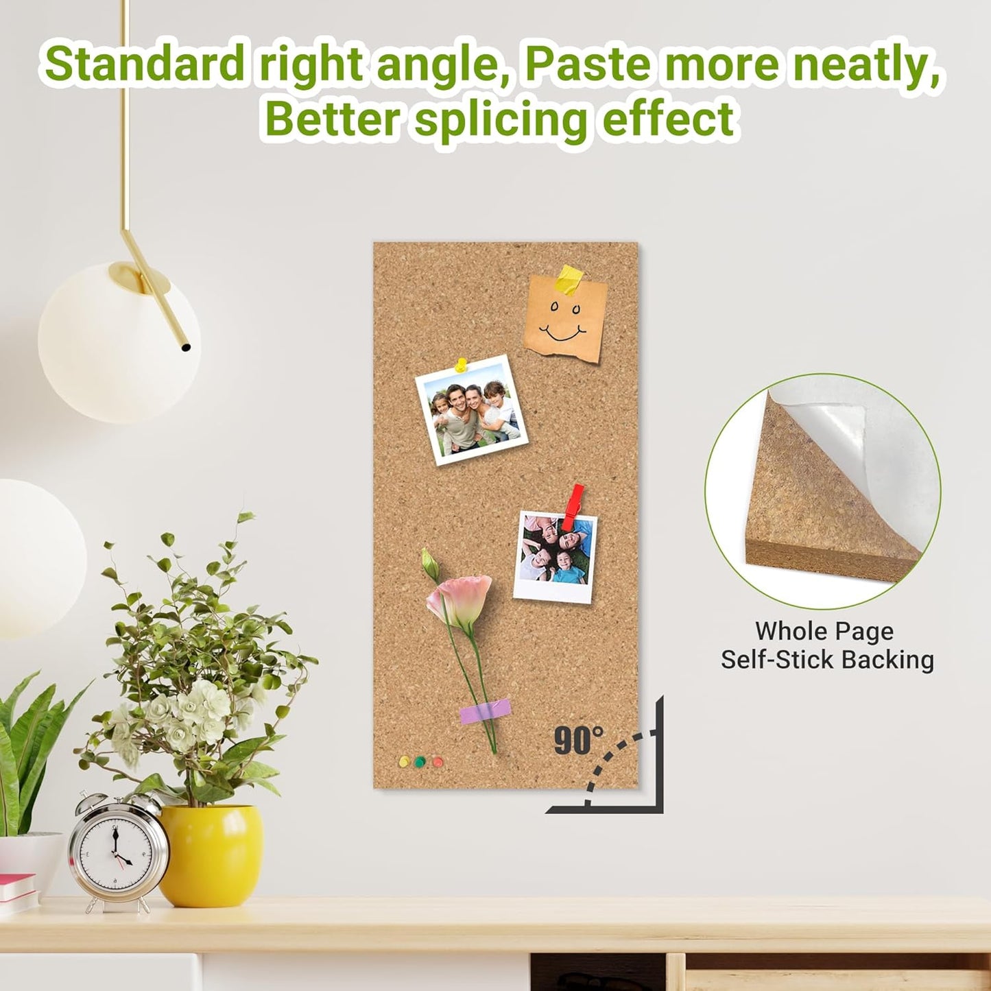 AKTOP Cork Board Bulletin Board 17"x8", 1/2" Thick Cork Board Tiles 6 Pack, Small Pin Board for Wall Decor, Self Adhesive Corkboards with 60 Push Pin Wood Clips for School, Home & Office - Lumora Desk