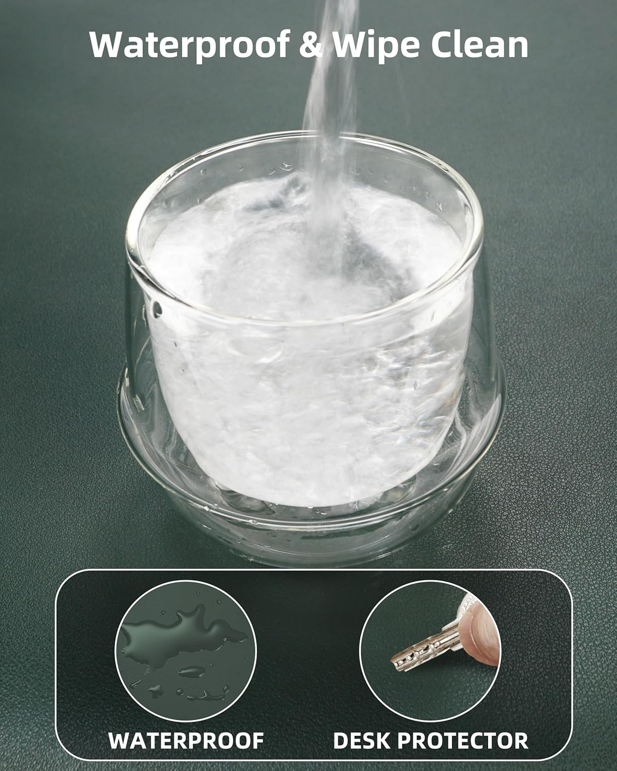 Large Desk Pad Mat - Waterproof Mouse Pad & Desk Protector, Non-Slip XL PU Leather Gaming Mat for Keyboard/Mouse, Stitched Edge with Ergonomic Support, 47"x17" (Dark Green)