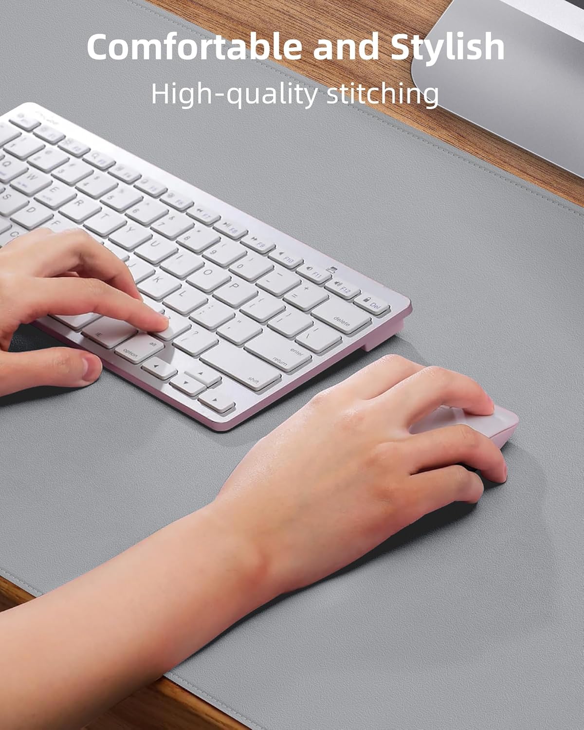 PU Leather Desk Blotter Mat, Large Mouse Pad, Non-Slip & Waterproof Desk Cover for Office and Home - Light Grey, 36" x 17"