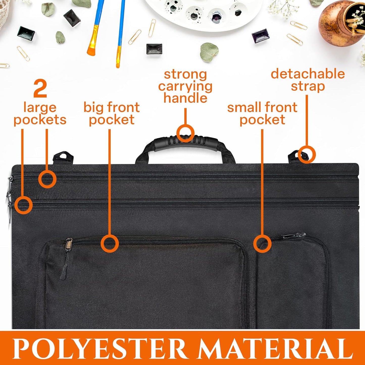 Art Portfolio Bag Fits18 x 24 Inches Artwork– Lightweight Waterproof Artist Portfolio Case with Shoulder Strap 4 Pockets, Reinforced Corners, Art Folder for Artwork, Posters, Sketches & Drawings