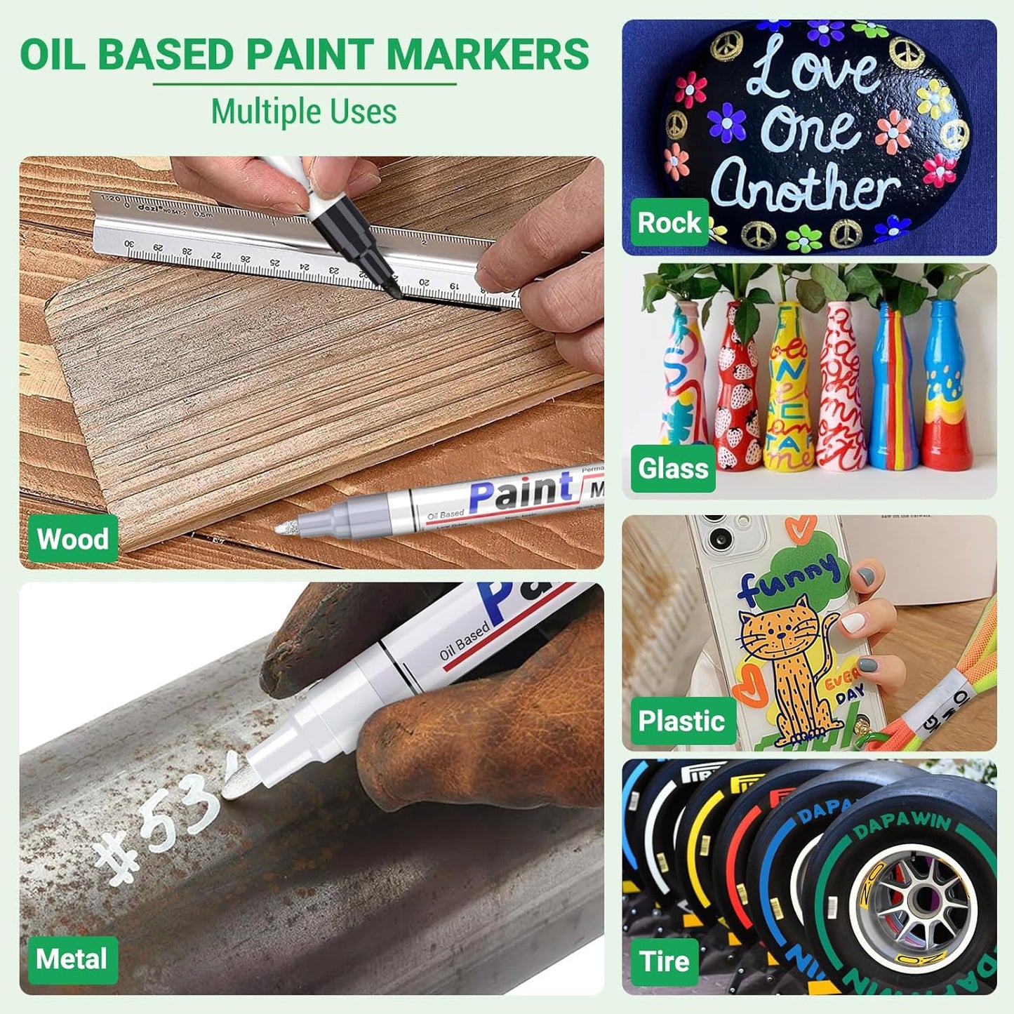 Oil Based Paint Pen, Permanent Paint Marker: Quick-Dry, Waterproof Marker Set of 12 for Rock Painting, Glass, Fabric, Ceramic, Wood, Metal, Mug, Plastic, Stone, Christmas Art Craft Supplies Kit