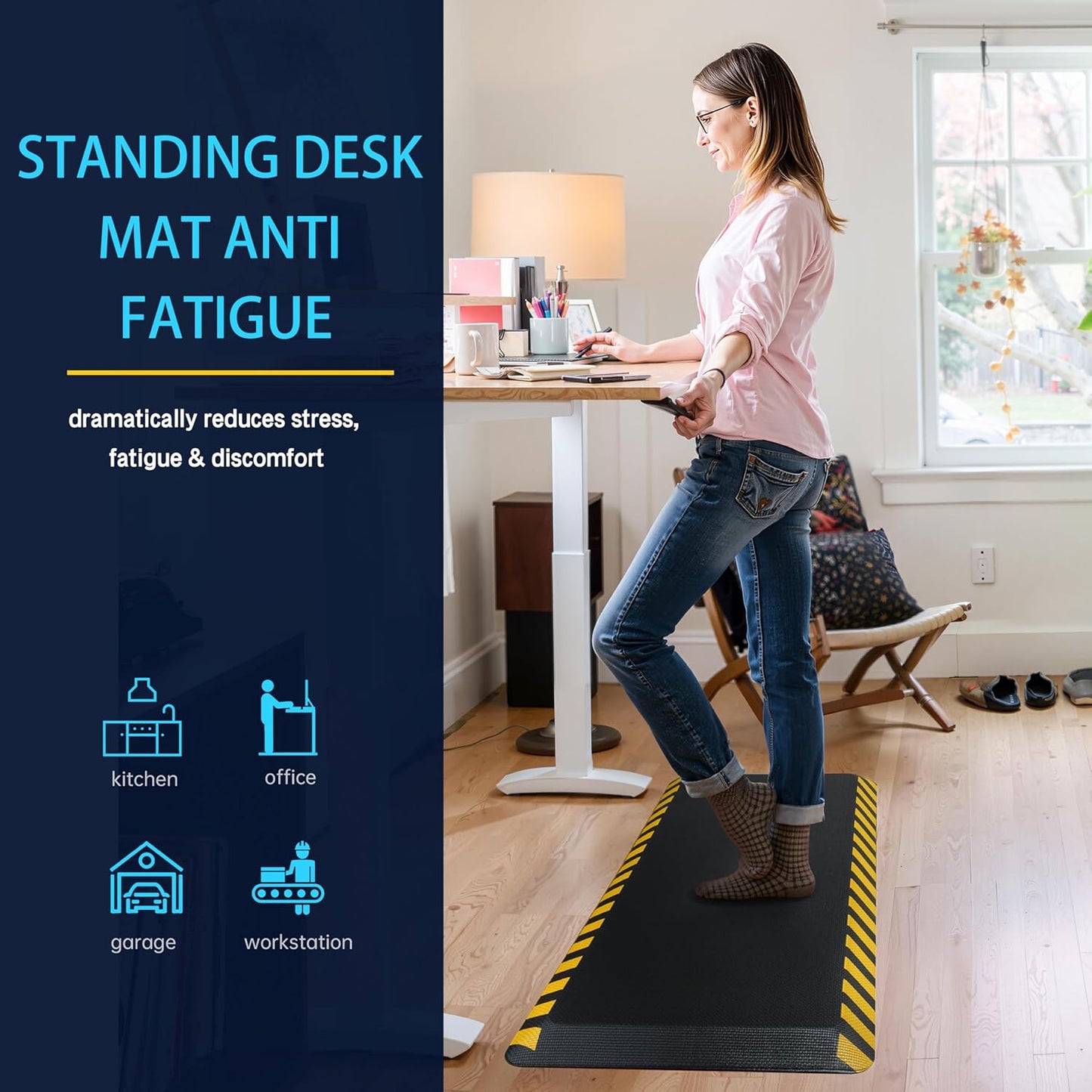 FEATOL Kitchen Mats for Floor 2 Packs, 9/10 Extra Thick Cushioned Anti Fatigue Floor Mat, Memory Foam Padded for Standing at Home, Kitchen, Garage, 20" x 48"-Support for Leg & Back Pain