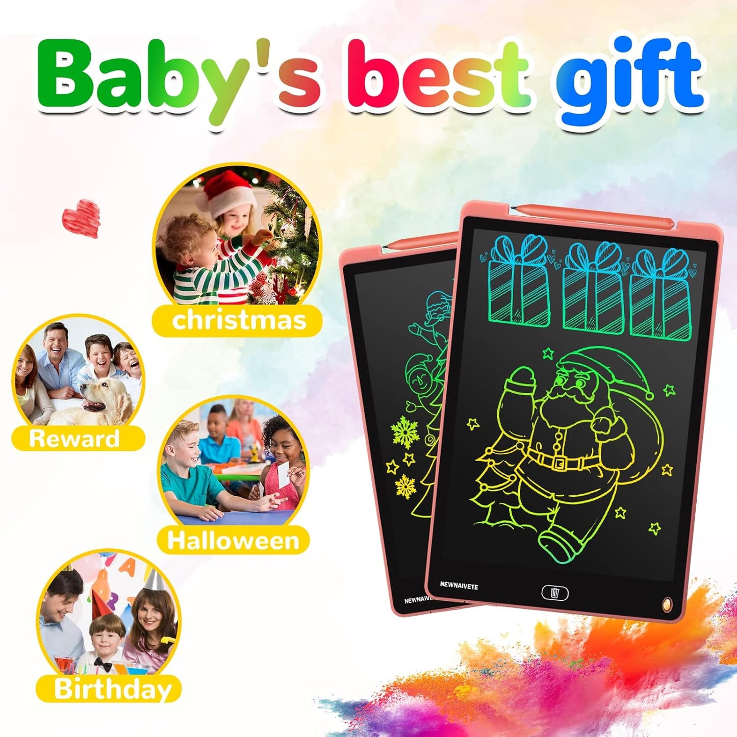 LCD Writing Tablet, 12 Inch Toddler Doodle Board, Colorful Drawing Tablet, Erasable Electronic Drawing Writing Pads, Educational Toys Gifts for Kids Age 3 4 5 6 7 8 Year Old Girls Boys