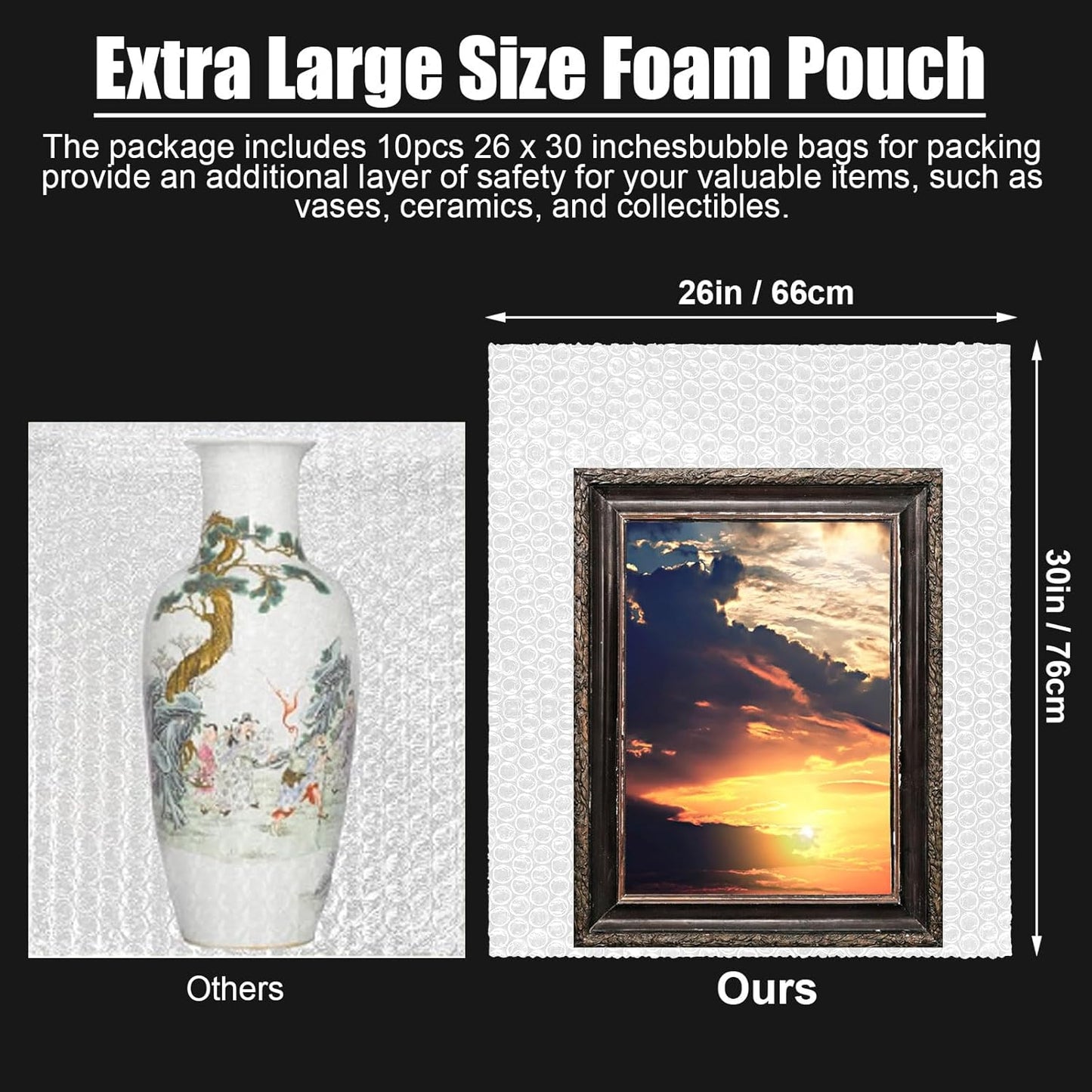 10 Pack 26 * 30 Inch Extra Large Bubble Pouches Clear Bubble Pouch Wrap Bags for Packing Shockproof Cushioning Wrap Bag for Shipping Moving Fragile Dishes China Plates Painting Fragile Items
