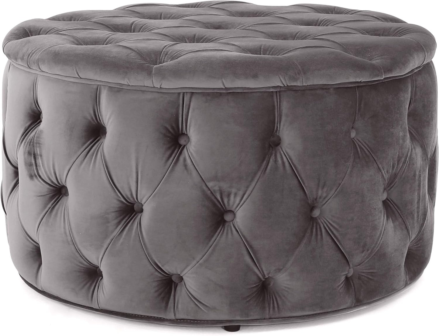 29.5'' Velvet Ottoman Large Round Ottoman Coffee Table Button Tufted Upholstered Foot Stool Oversized Footrest for Living Room Bedroom (Grey)