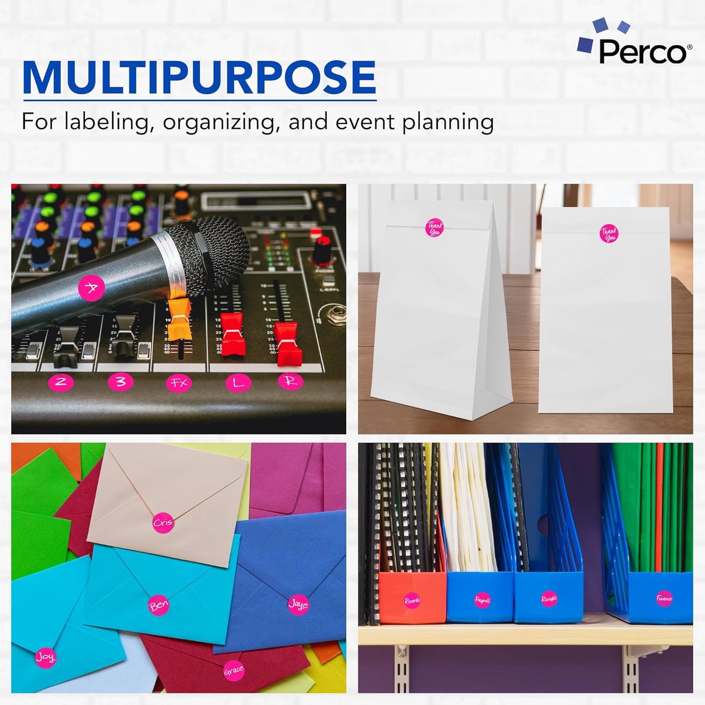 Perco Fluorescent Pink 1-Inch Round Circle Dot Sticker Labels - Multi-Roll Pack (3 Rolls, 1,000 Labels Each) - Permanent Adhesive, Vibrant Colors, Strong Hold - Perforated for Easy Use - Made in USA