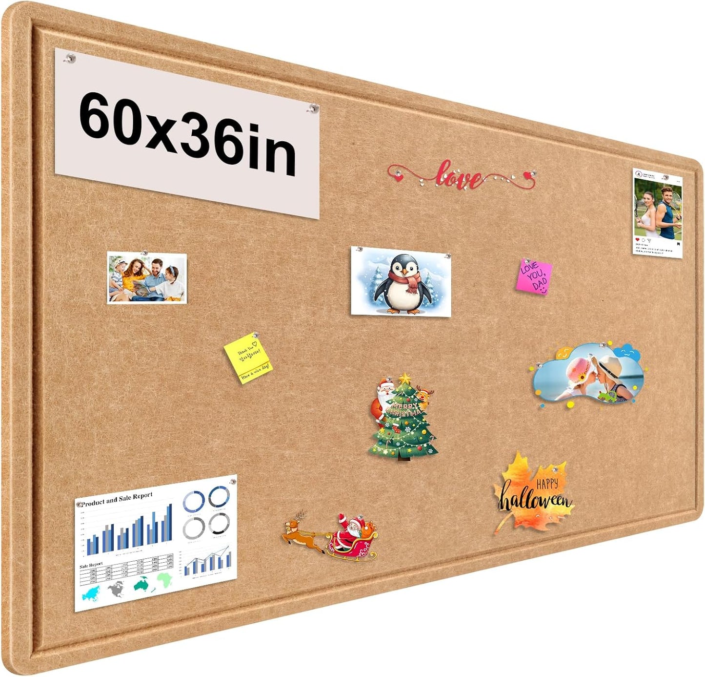 Large Bulletin Board, Foldable 60x36 Inches Cork Board Alternative, Large Felt Board Decorative Pin Board for Wall, Foldable Photo Board Self-Adhesive Vision Board with 36 Pushpins Brown