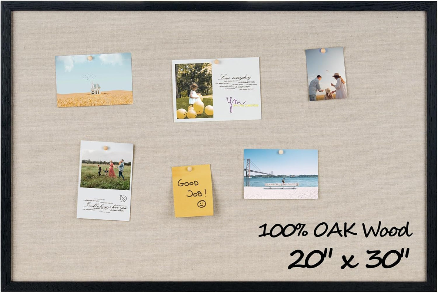 Fun Memories Cork Board Bulletin Board for Office, 20" x 30" Oak Wooden Framed Corkboard, Wall Mounted Notice Pin Board for School Home & Office, Black - Lumora Desk