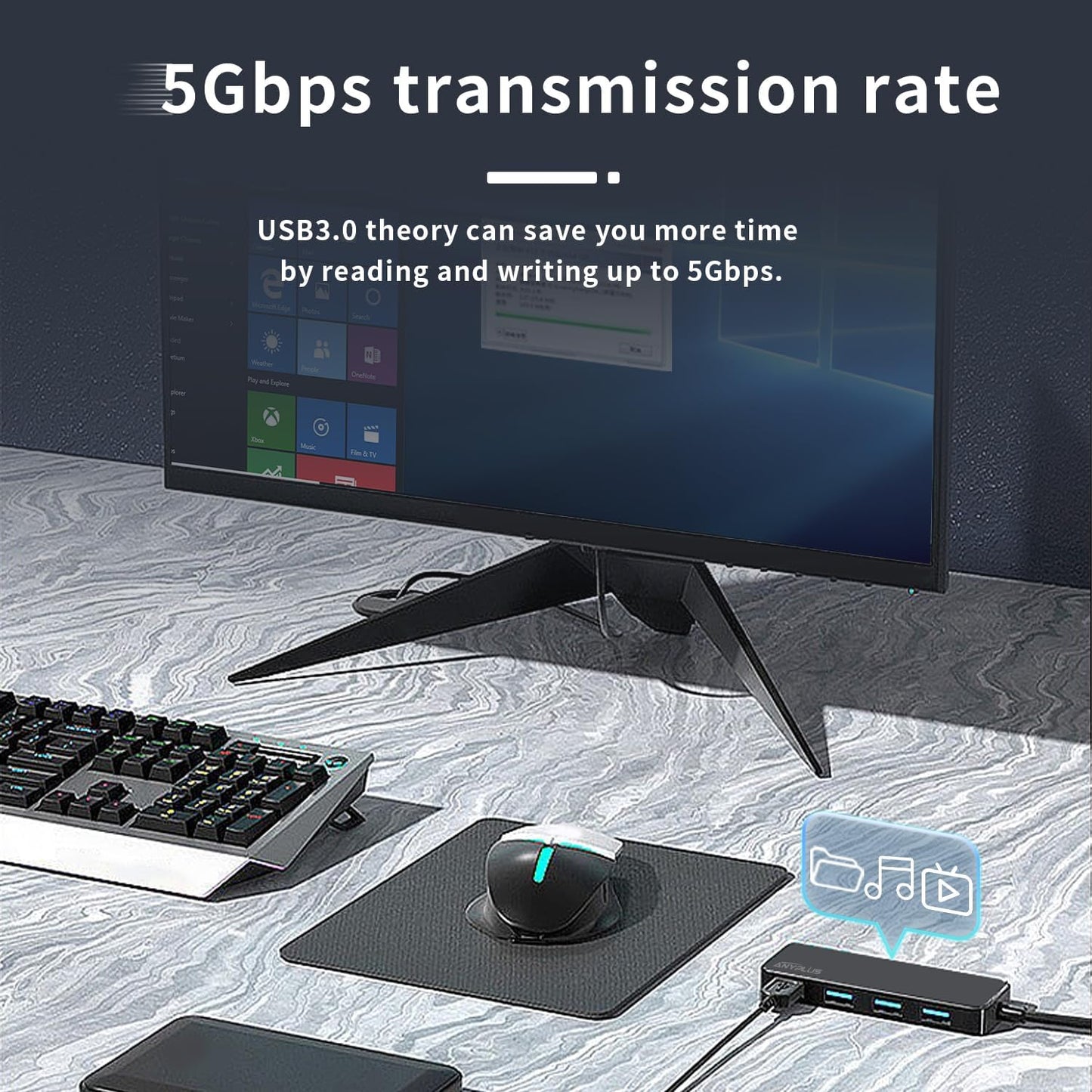 USB 3.0 Hub, 4 Port USB Hub Splitter,Portable USB Adapter Mini Multiport Expander for Desktop, Laptop, Xbox, Flash Drive, HDD, Console, Printer, PC, Keyboards, HP, Dell