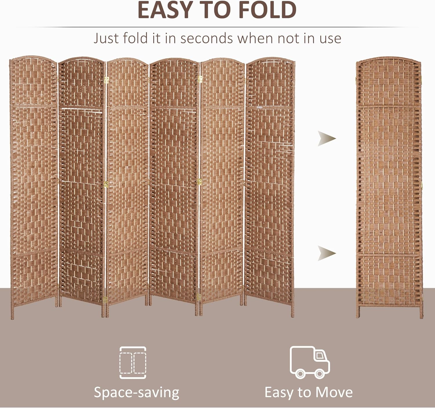 NicBex Room Divider 6 Panel Room Dividers with Woven Rattan Design Partition Room Dividers and Folding Privacy Screens 6 FT Wall Divider for Office,Room Separation,106.25"W x 0.75"D x 70.75"H, Natural - Lumora Desk