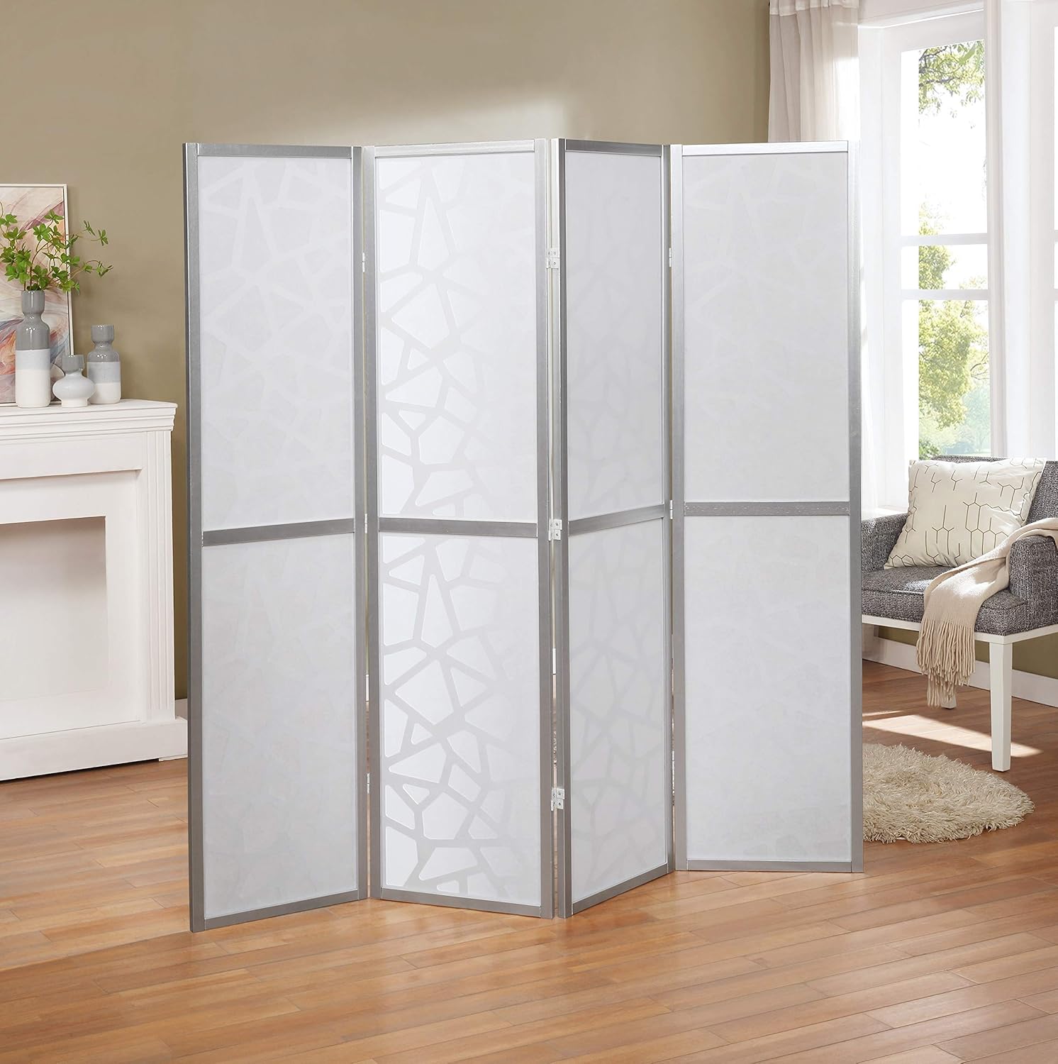 NicBex Room Divider 4 Panel Room Dividers with Paper-Looking Partition Room Dividers and Folding Privacy Screens Wall Divider for Home, Office, Room Separation,70" W x 1" D x 70" H, Silver - Lumora Desk