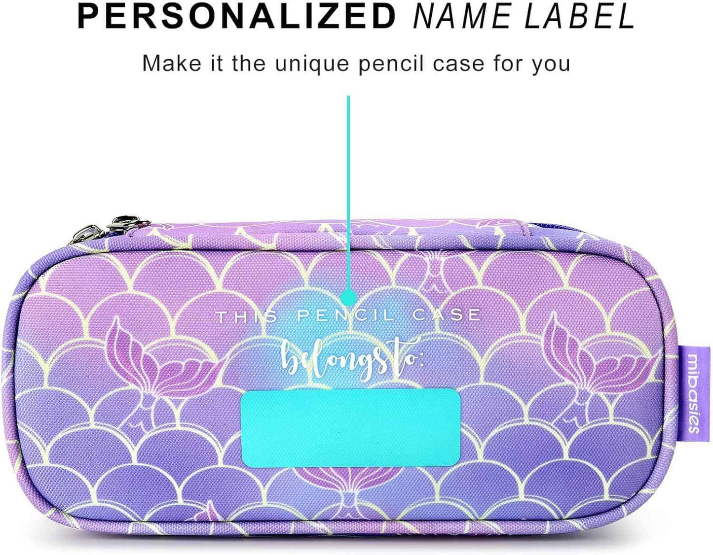 mibasies Girls Pencil Case for Kids, Multi-Slot Pencil Pouch, Mermaid Tail Purple