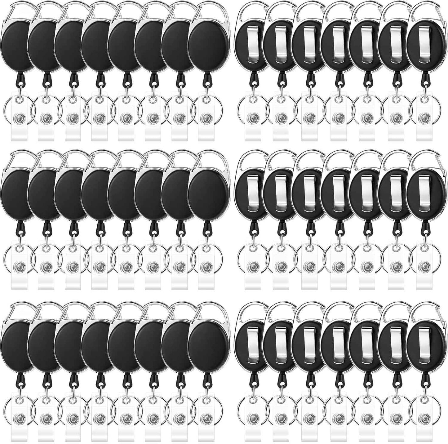 50 Pcs Badge Reels Retractable Heavy Duty Id Badge Holders Retractable Clip Keychain Bulk with Carabiner Lanyard Key Ring for Office Work Employee Nurse ID Card and Keychain