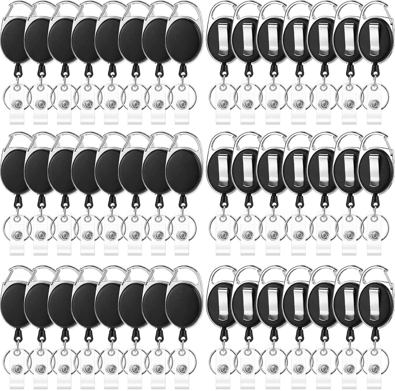 50 Pcs Badge Reels Retractable Heavy Duty Id Badge Holders Retractable Clip Keychain Bulk with Carabiner Lanyard Key Ring for Office Work Employee Nurse ID Card and Keychain