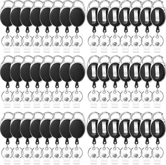 50 Pcs Badge Reels Retractable Heavy Duty Id Badge Holders Retractable Clip Keychain Bulk with Carabiner Lanyard Key Ring for Office Work Employee Nurse ID Card and Keychain