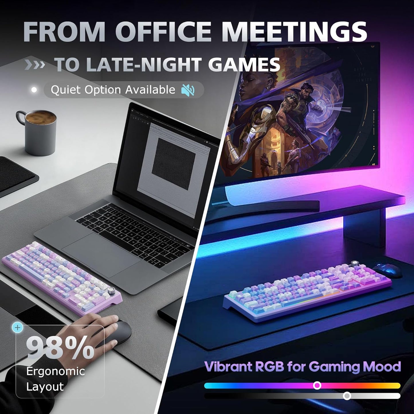 F98 Creamy Keyboard with Number pad, Hot Swappable Wireless Mechanical Keyboard with Knob, RGB Backlit Thocky Pink Keyboard BT 5.0/2.4G/USB-C for Mac, Laptop, PC Gaming Keyboard