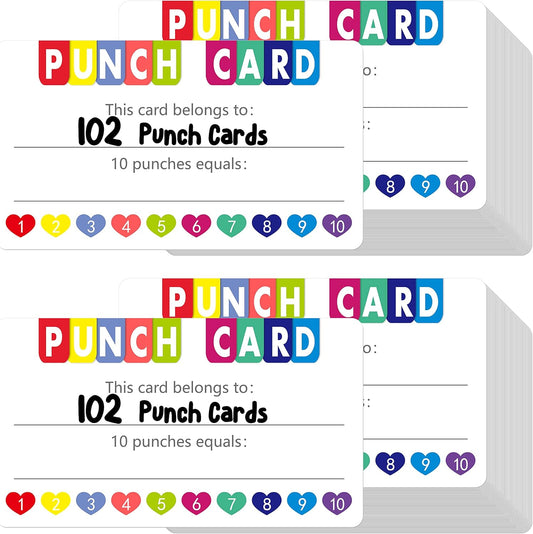 102 PCS Punch Cards, Heart Shaped Incentive Reward Cards Business Size Student Award Cards Boost Creativity & Skills Development for Business, Classroom, Kids Behavior, Students, Teachers, 3.5” x 2”
