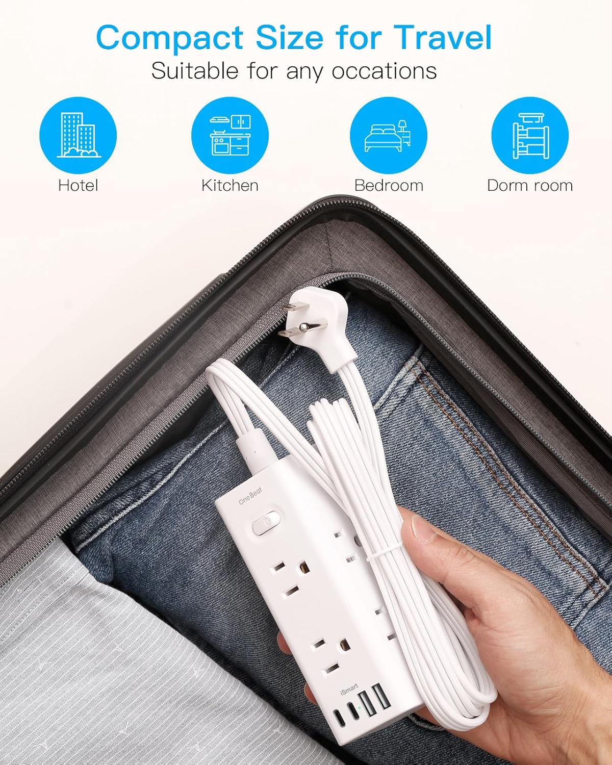 15Ft Extension Cord with Multiple Outlets, Flat Plug Power Strip Surge Protector with 15 Ft Long Cord, 6 Outlet 3 USB Ports (2 USB C), Multi Outlet Wall Plug for Travel, College, Dorm Room Essentials