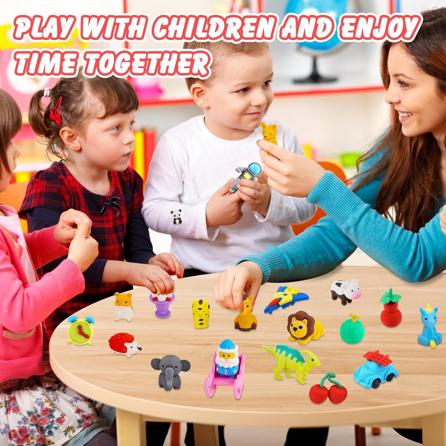 150Pcs Animal Erasers Bulk Cute Food Erasers Desk Pets Kids Puzzle Eraser Take Apart Cool 3D Eraser Mini Fun Party Favors for School Supplies Classroom Rewards Easter Egg Fillers Gifts