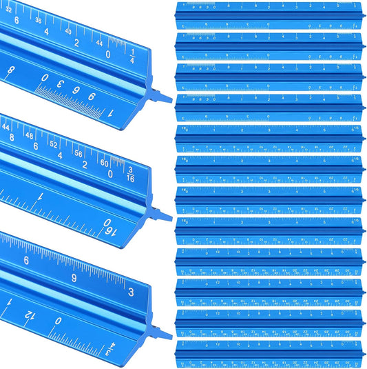 Fumete 12 Pack 6 Inch Architectural Engineering Scale Rulers Small Scale Ruler Pocket Size Scale Ruler Construction Rulers Imperial Measurements for Architects Engineering, Draftsman Drawing(Blue)