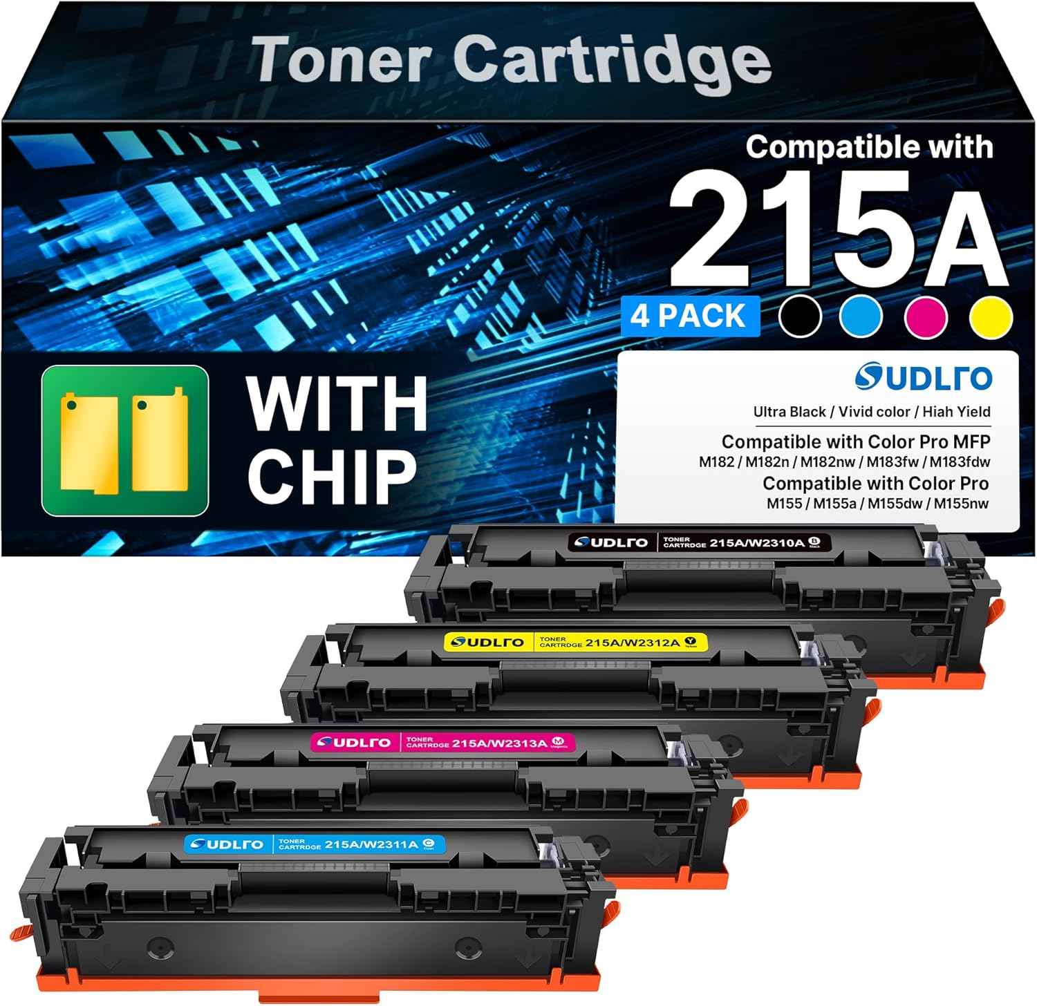 215A Toner Cartridges Replacement for HP 215A Toner Cartridges 4 Pack for Hp Color LaserJet Pro MFP M183fw Toner Cartridges M182n M182nw M155a M155nw | Hp215a Toner Cartridges 4 Pack with Chip