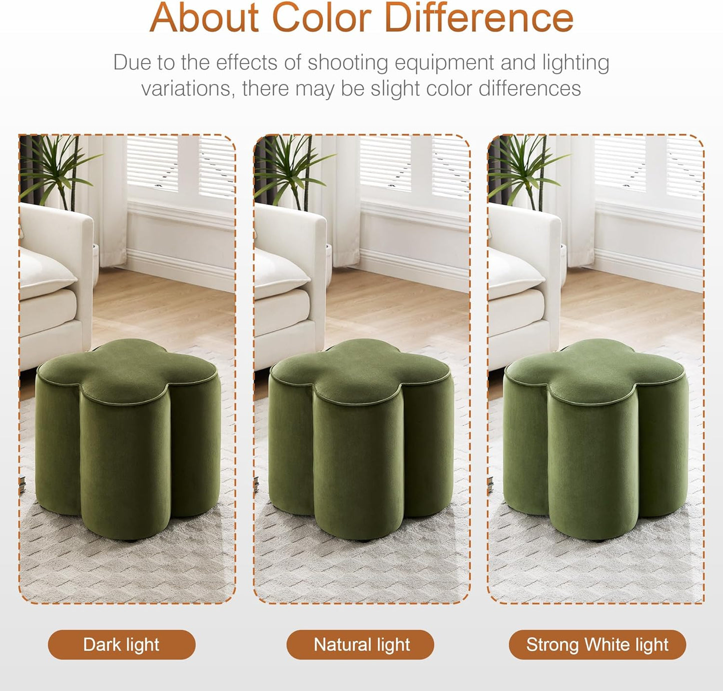 Zesthouse Flower Pouf Ottoman Foot Rest, Velvet Fabric Poofy Ottoman Footstool for Couch, Modern Living Room Stool Seat, Cute Square Vanity Stool for Bedroom Dorm, Green
