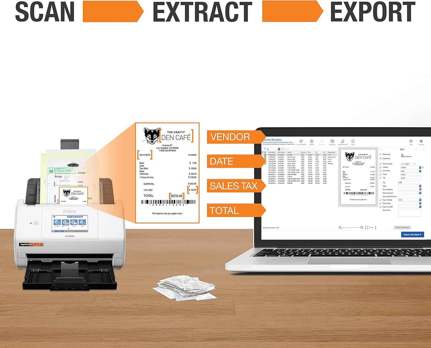 Epson RapidReceipt RR-600W Wireless Desktop Color Duplex Receipt and Document Scanner with Receipt Management Software, Touchscreen and Auto Document Feeder. Full 1-Year Limited Warranty (Renewed)