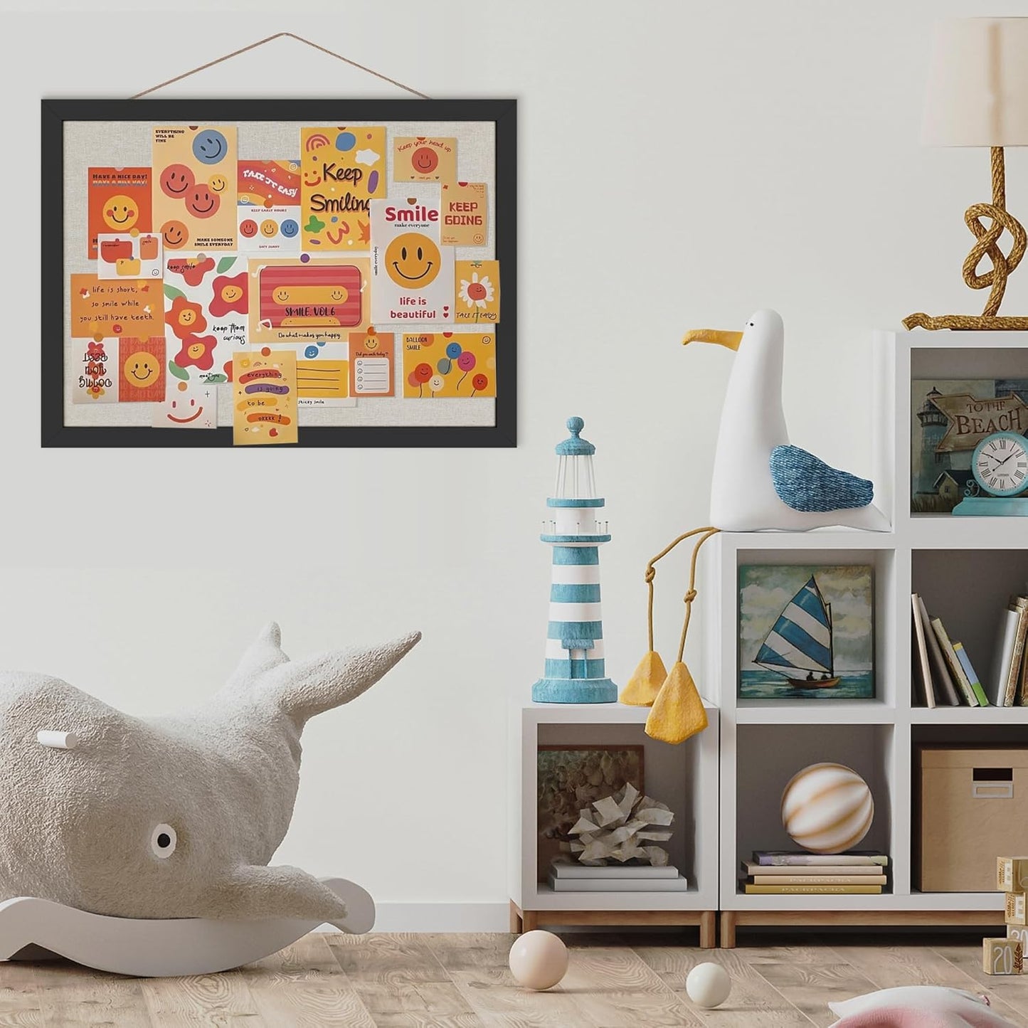 Cork Board Bulletin Board 16.7" x 11", Small Linen Corkboards with Frame for Walls, Cute Picture Display Pin Board Vision Board for Room School Office Bedroom 8 Pushpins Vintage Black - Lumora Desk