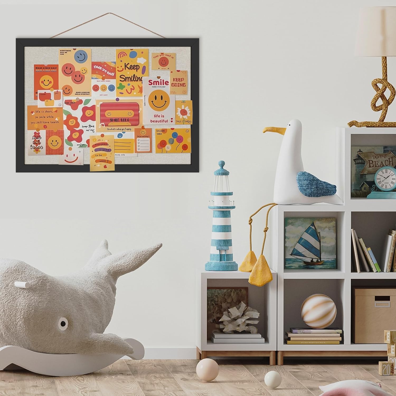 Cork Board Bulletin Board 16.7" x 11", Small Linen Corkboards with Frame for Walls, Cute Picture Display Pin Board Vision Board for Room School Office Bedroom 8 Pushpins Vintage Black - Lumora Desk